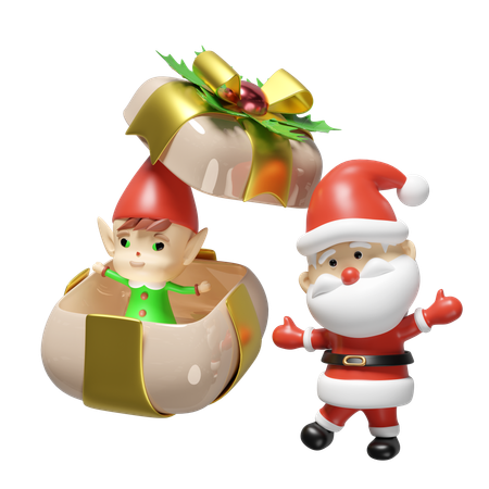 Elves in open gift box  3D Illustration