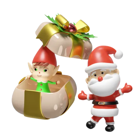 Elves in open gift box  3D Illustration