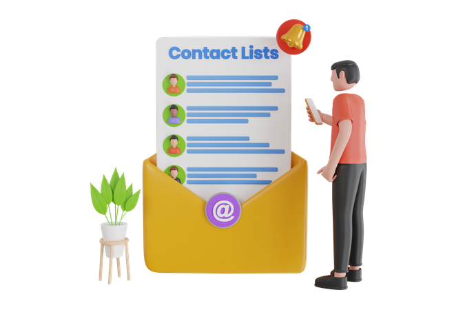 Email contact list  3D Illustration