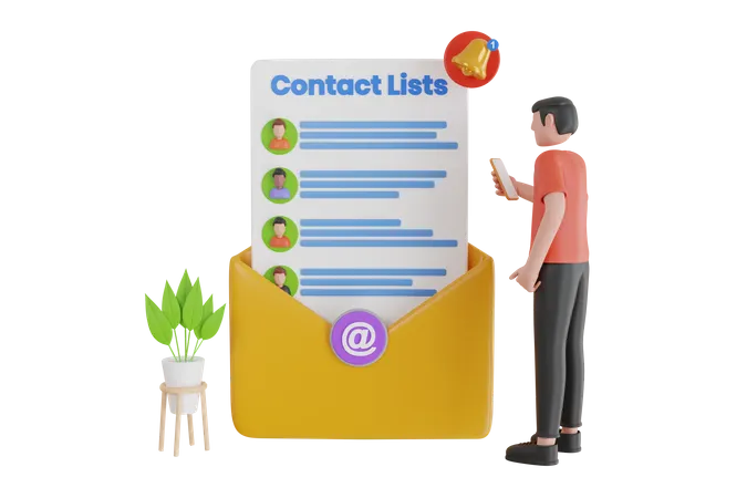 3 D Illustration Of Email Contact List Apps For Mobile Concept For Email List Mailing List And Contact List 3D Illustration