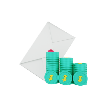 Email with dollar coins  3D Icon