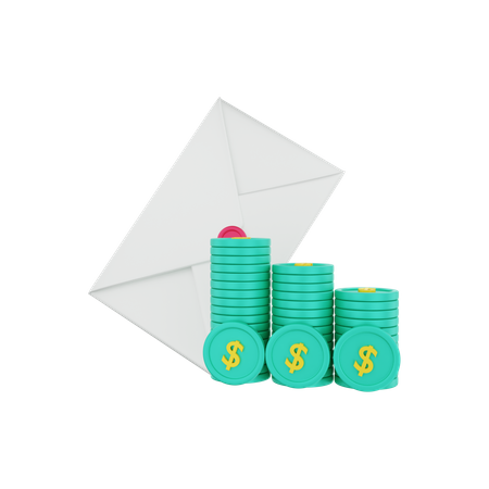 Email with dollar coins  3D Illustration