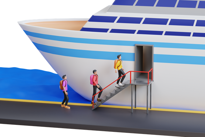 Embarque de passageiros no convés do navio de cruzeiro  3D Illustration