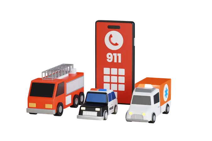 Emergency Call 3 D Illustration Emergency Services Ambulance Police Fire Service 3D Icon