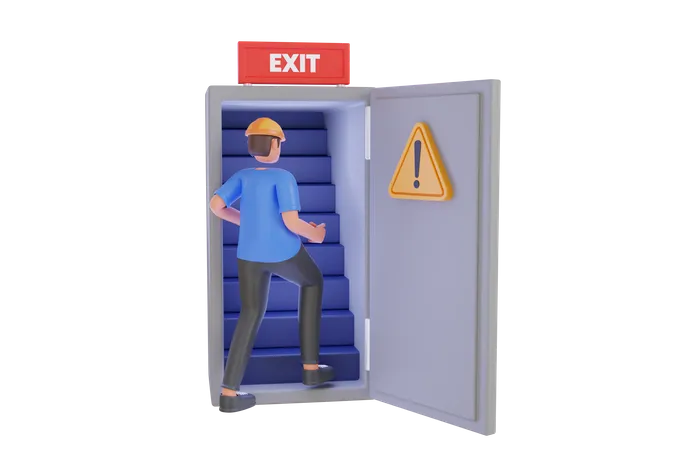 3 D Illustration Of Emergency Exit Door Emergency Fire Exit Door Building Evacuation Procedure 3D Illustration