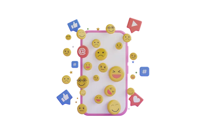 Smartphone Con Iconos Emoji Concepto De Redes Sociales Plataforma De Redes Sociales 3 D Concepto De Aplicaciones De Comunicacion Social En Linea Emoji Corazones Chat Representacion 3 D 3D Illustration