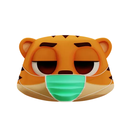 Tigre fofo com gripe emoji  3D Icon