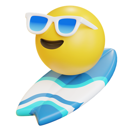 Emoji Riding Surfboard  3D Icon