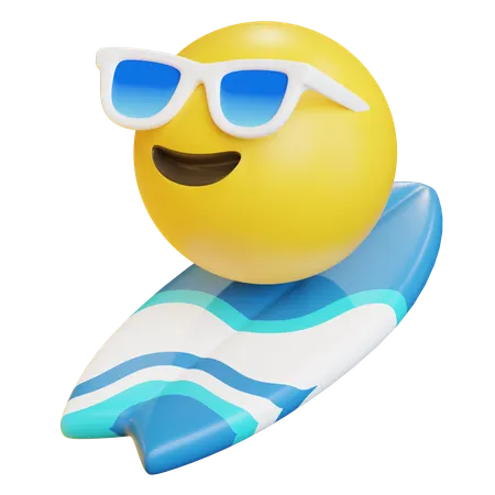 Emoji Riding Surfboard  3D Icon