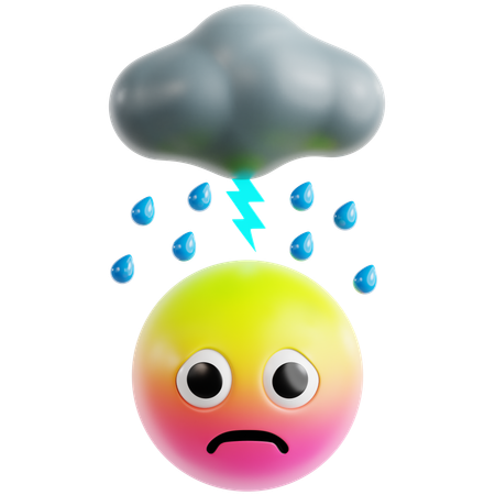 Emoji Under A Storm Cloud  3D Icon