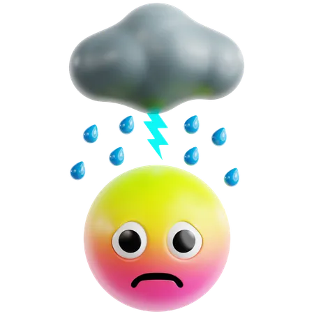 Emoji Under A Storm Cloud  3D Icon