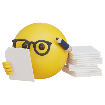 Emoji With Glasses And Pencil Studying And Writing On Paper  3D Icon