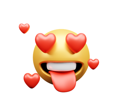 Emoji with love and tongue out  3D Icon