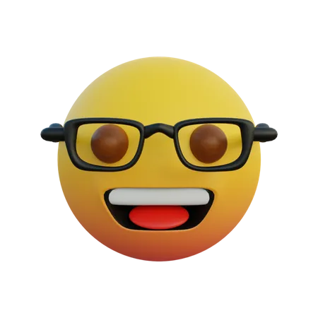 Emoticon de cara rindo usando óculos transparentes  3D Emoji
