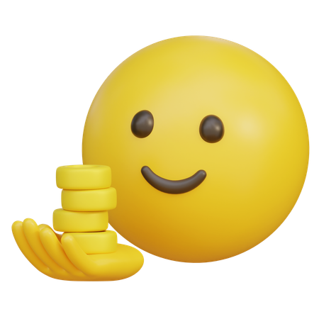 Emoticon com uma moeda na palma da mão  3D Icon