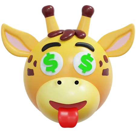 Dinheiro Cara Girafa Emoticon 3 D Icone Ilustracao 3D Icon