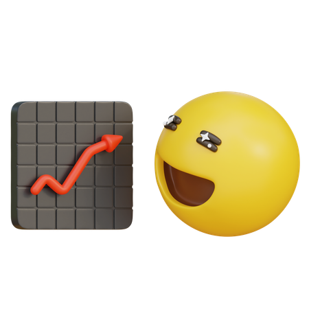 Emoticon feliz olhando para o gráfico ascendente  3D Icon