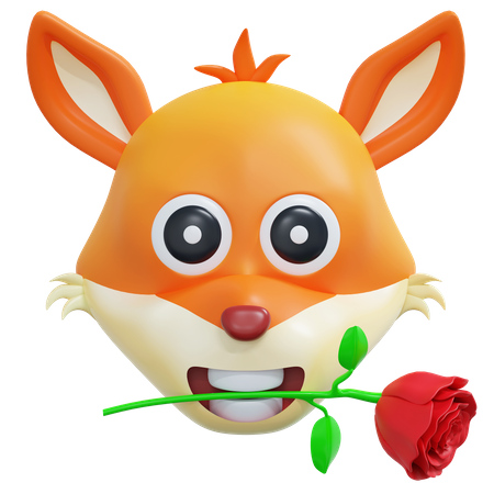 Raposa segurando emoticon de flor rosa  3D Icon