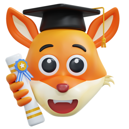 Raposa usando emoticon de chapéu de diploma  3D Icon