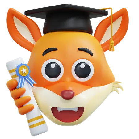 Raposa usando emoticon de chapéu de diploma  3D Icon