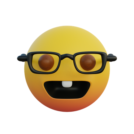 Emoticono riendo con gafas transparentes y dientes de conejo.  3D Emoji
