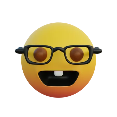 Emoticono riendo con gafas transparentes y dientes de conejo.  3D Emoji