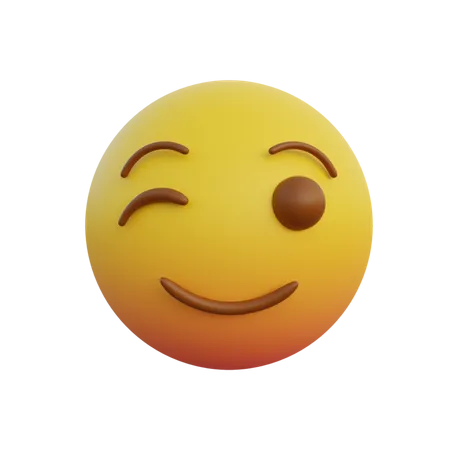 Emoticon smiling expression while blinking flirtatious  3D Emoji