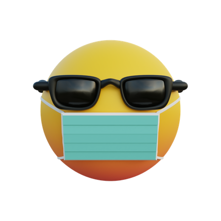 Emoticon wearing a mask and sunglasses 3D Illustration