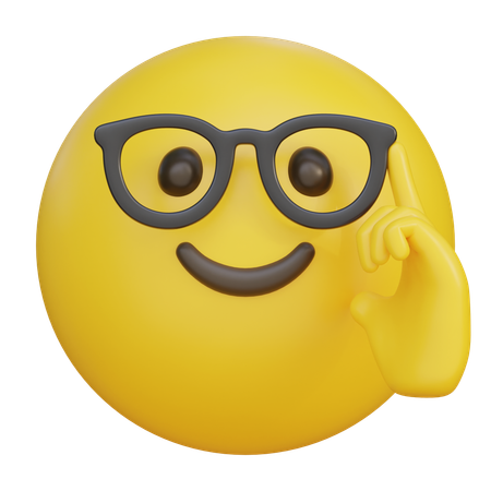 Emoticon Wearing Glasses And Raising His Glasses With His Hand  3D Icon