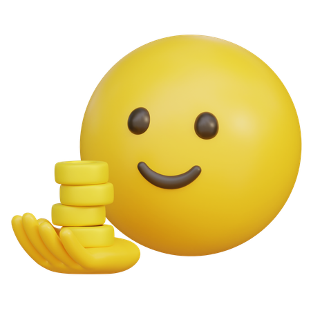 Emoticon With A Coin On His Hand Palm  3D Icon