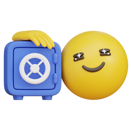 Emoticon With A Happy Expression Next To A Safe  3D Icon