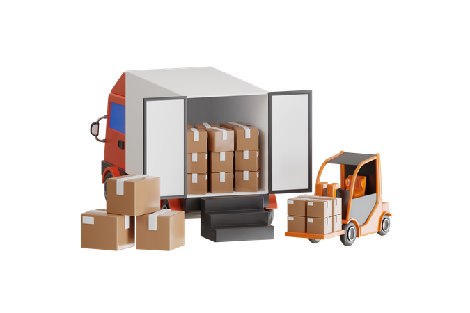 Empilhadeira caixas de pacotes para caminhão  3D Illustration