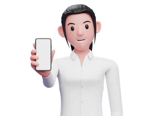 Empleada sosteniendo un teléfono celular  3D Illustration