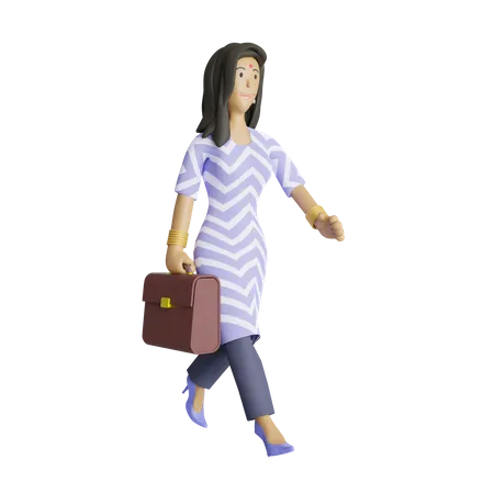 Empleado de negocios del sur de India caminando con maletín  3D Illustration