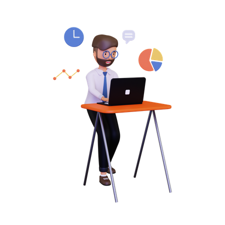 Empleado de negocios trabajando en una computadora portátil  3D Illustration