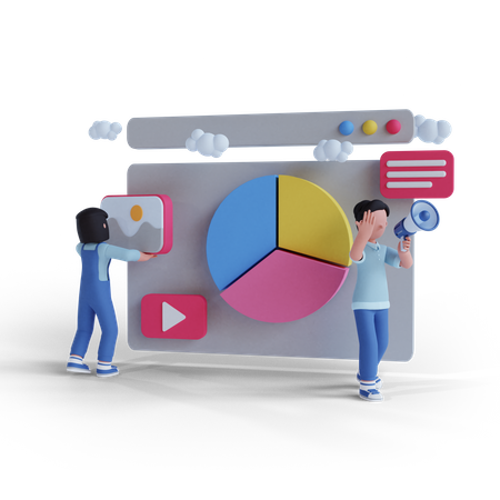 Empleado haciendo análisis de marketing  3D Icon