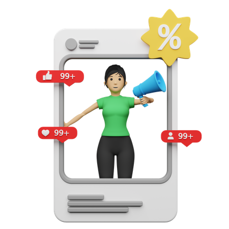 Empleado haciendo anuncio de venta en el móvil  3D Icon