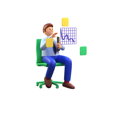 Empleado masculino analizando datos  3D Illustration