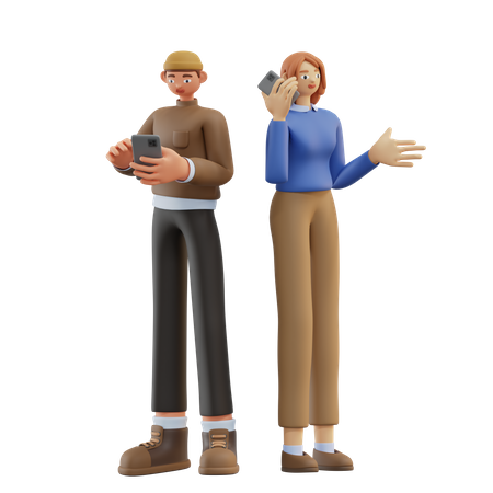 Empleado masculino y femenino charlando por teléfono  3D Illustration