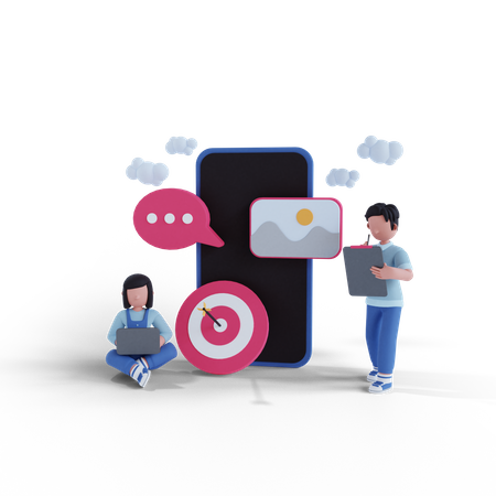 Empleados que completan el objetivo de marketing.  3D Icon