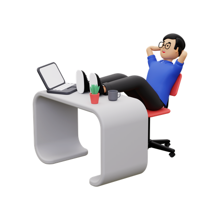 Employé d'affaires se relaxant au travail  3D Illustration