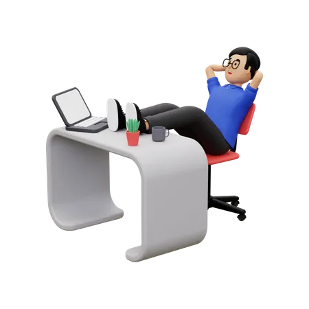 Employé d'affaires se relaxant au travail  3D Illustration