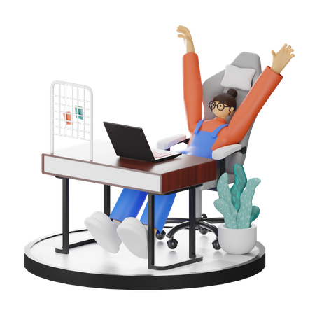 Employé de bureau faisant des étirements après le travail  3D Illustration