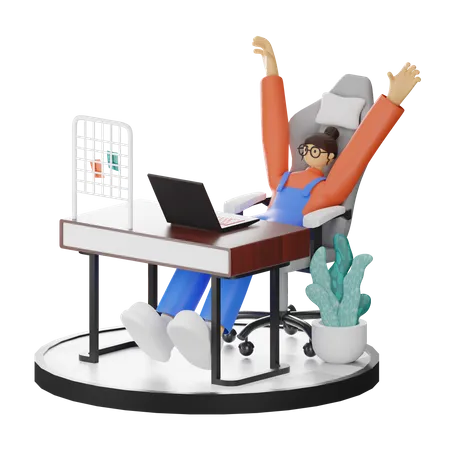 Employé de bureau faisant des étirements après le travail  3D Illustration