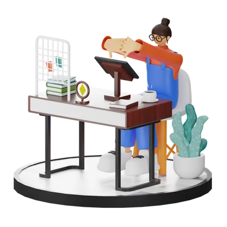 Employé de bureau faisant des étirements après le travail  3D Illustration