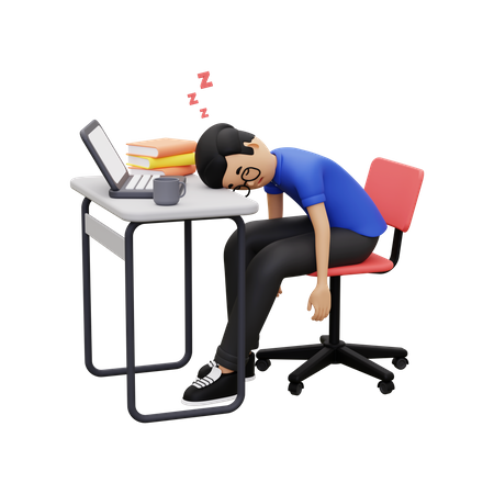 Employé d'entreprise dormant au travail  3D Illustration