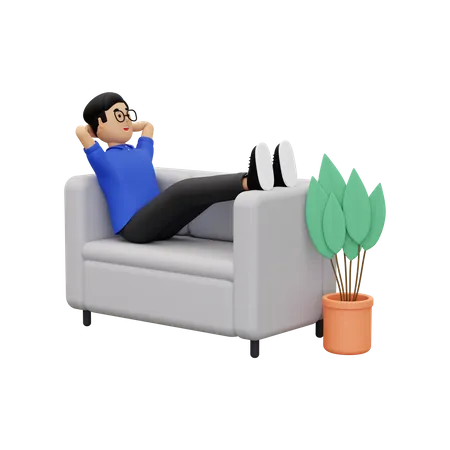 Employé se relaxant sur le canapé  3D Illustration