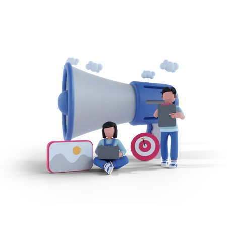 Employé faisant du marketing numérique  3D Illustration