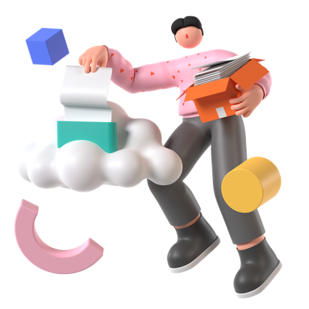 L'employé gère les données cloud  3D Illustration