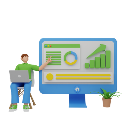 Employee analyzing growth charts  3D Illustration